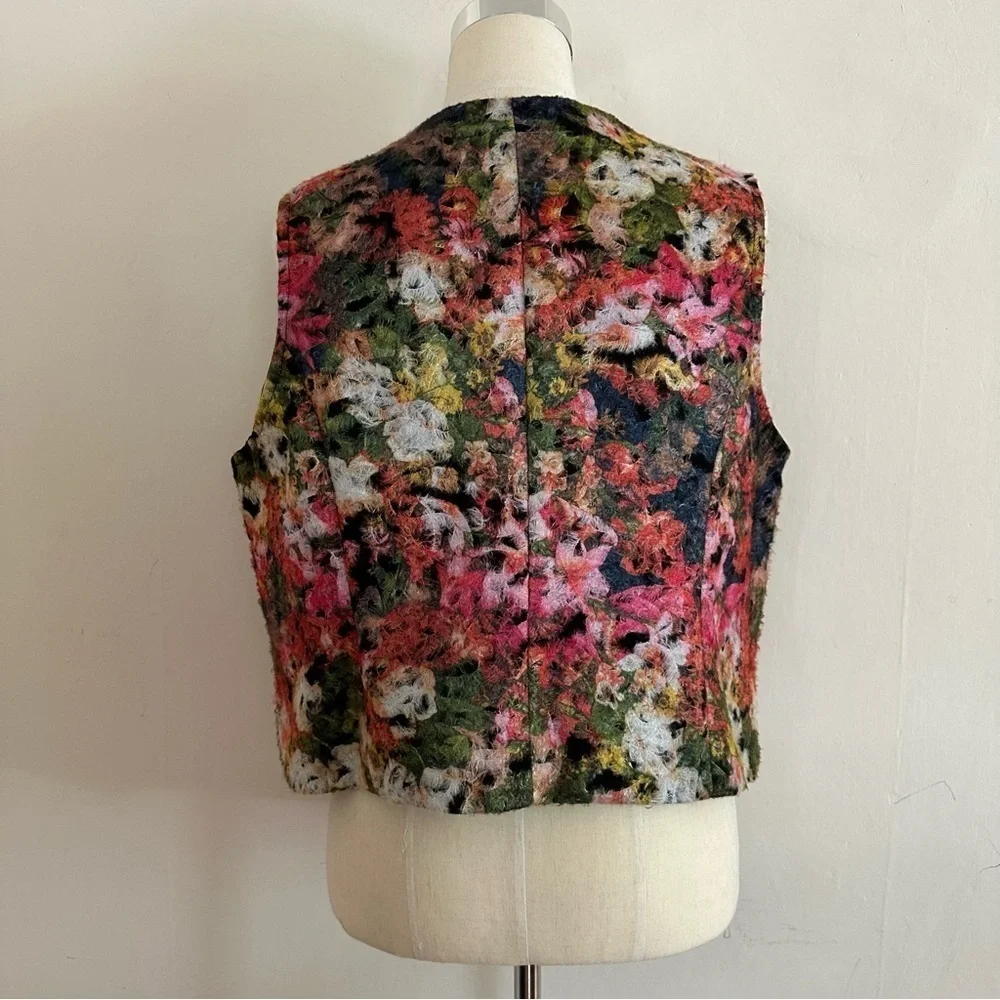 Handmade Artsy Vest Size L/XL Floral Textured Fiber Art To Wear Topper